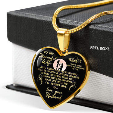Romantic To My Wife - Thank You For Sharing Your Life - Husband Wife Heart Pendant Necklace - Gold Plated Luxury Heart Necklace